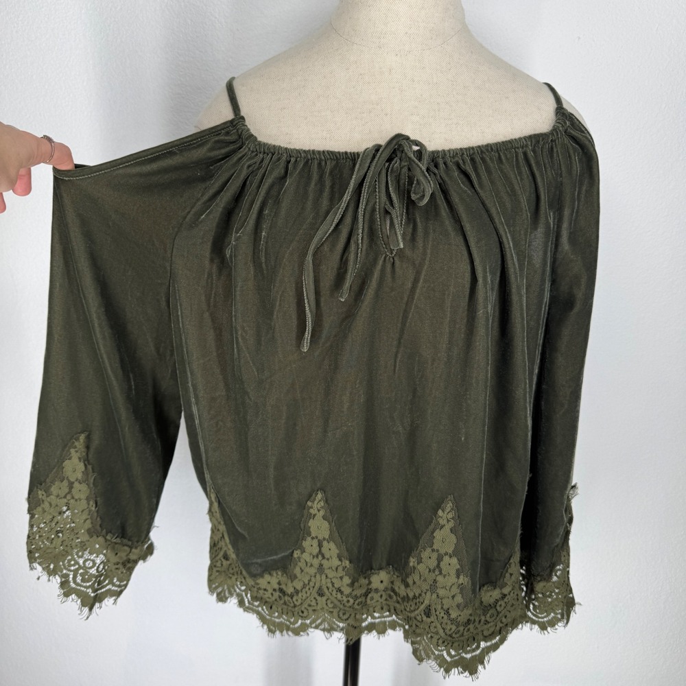 Vintage Forest Fairy Lace Trim‎ Velvet Top Medium Renaissance Dark Romantic Boho